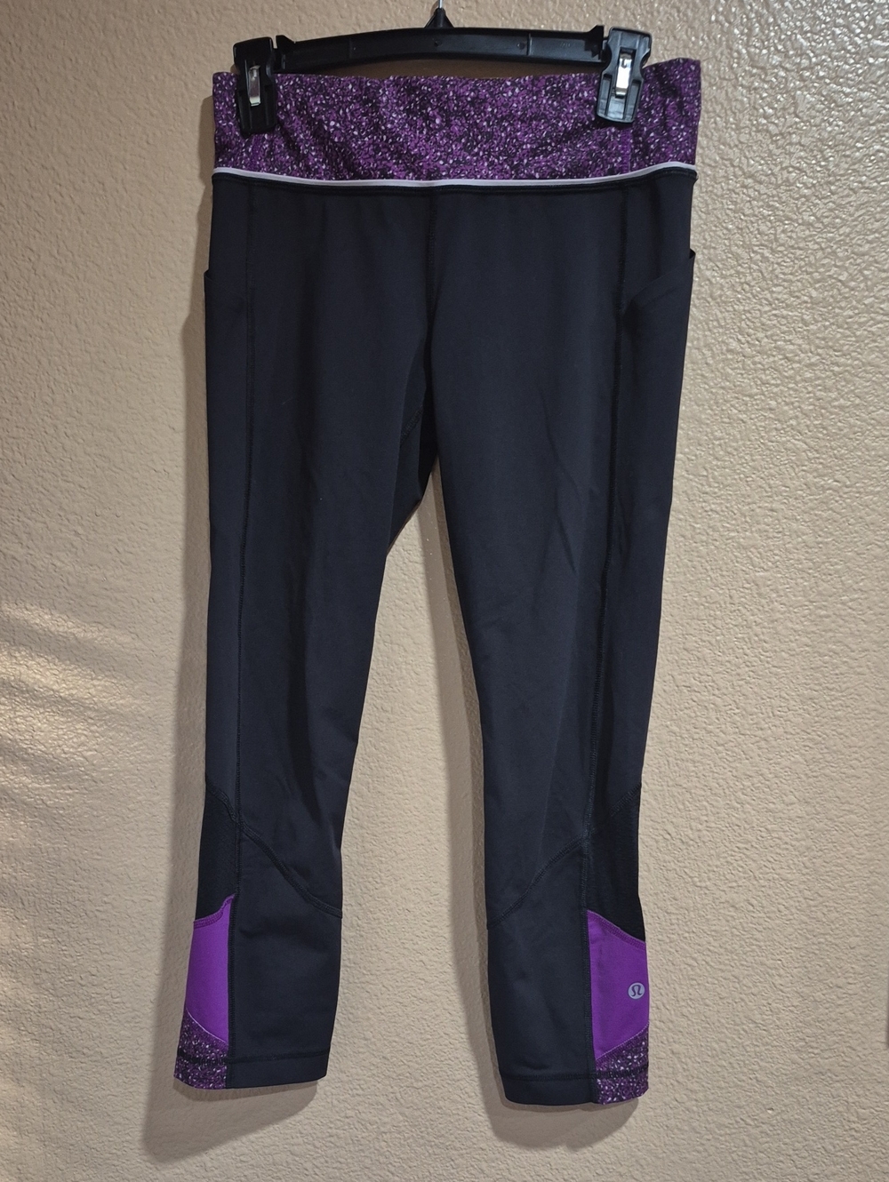 Black Leggings with Purple Glitter Waistband and Accents